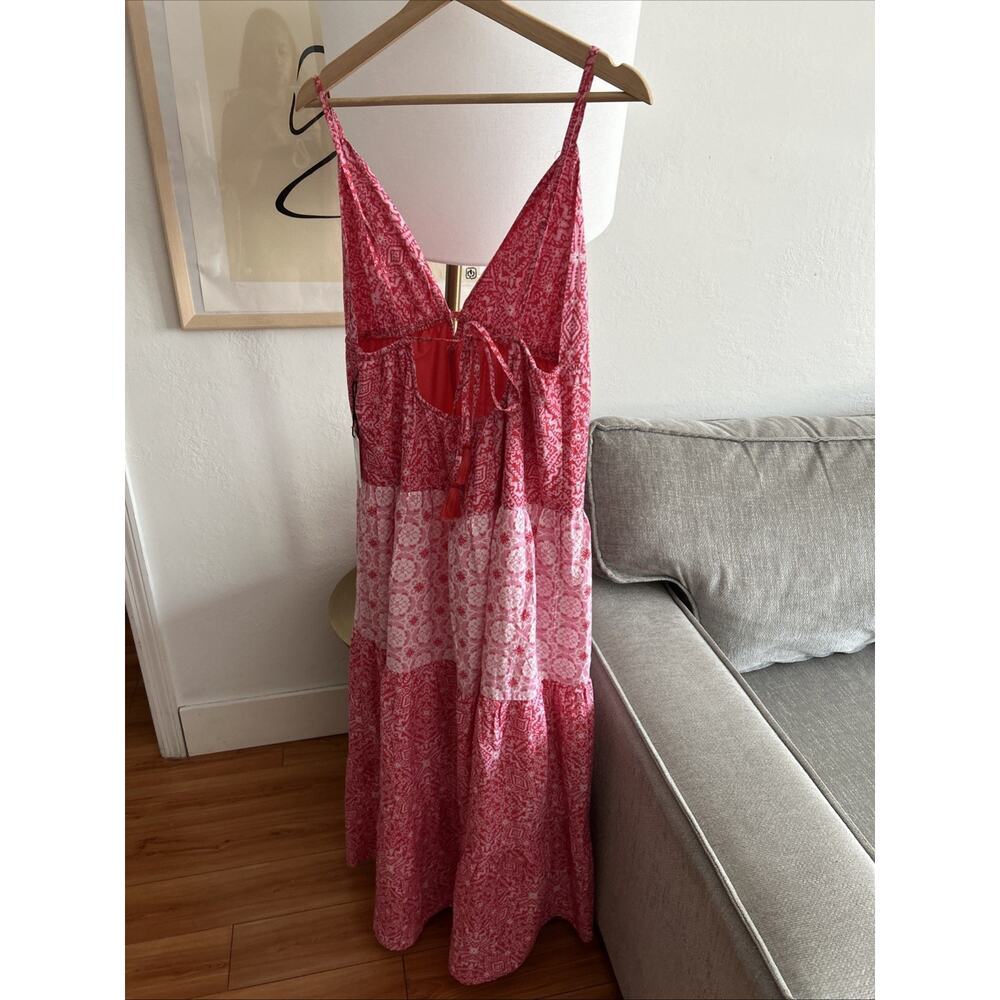 Red Patchwork Cottage Picnic Maxi Dress Cotton Summer Beach Vacation  XL - Picture 4 of 10